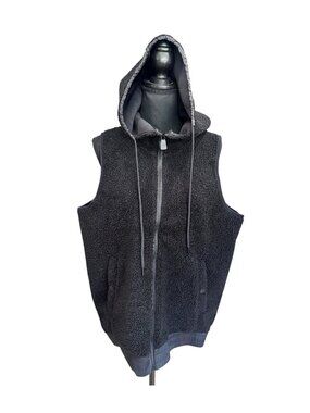 Avia Womens L Black Sherpa Fleece Hooded Vest Full Zip Hiking Outdoor Minimalist